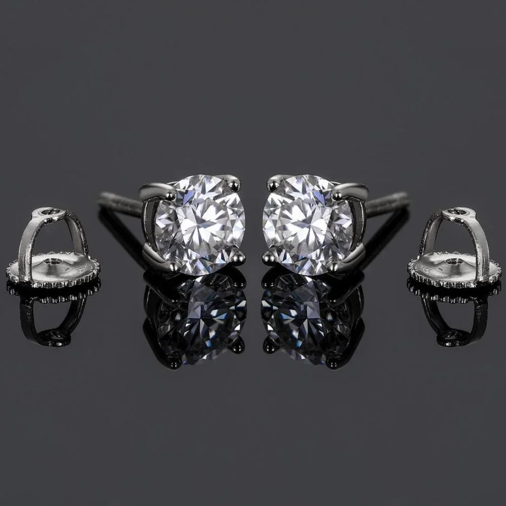 Certified 2ct. t.w. Moissanite Diamond Round Stud Earrings NEW